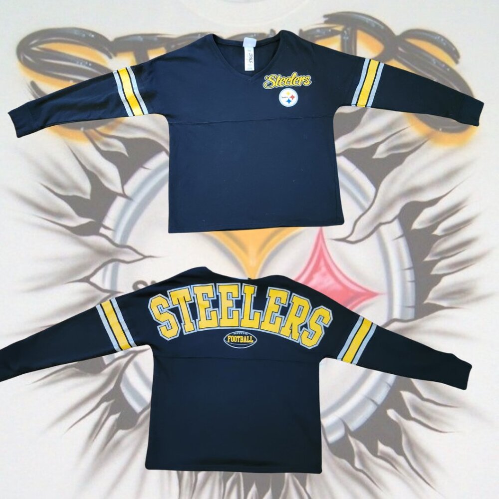 🏈Pittsburgh Steelers Shirt Youth XL 🖤💛 Game Day V-Neck Long Sleeve NFL Tee